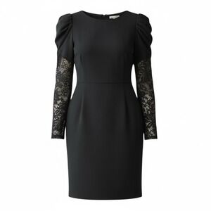 Betsey Johnson 10 Black Dress Puff Lace Sleeve Witchy Vamp Goth Dark Romantic